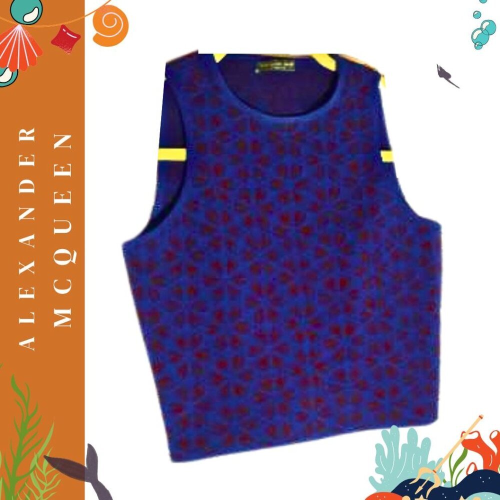 Alexander McQueen Geometric Cropped Tank Top – Red and Blue, Size XS